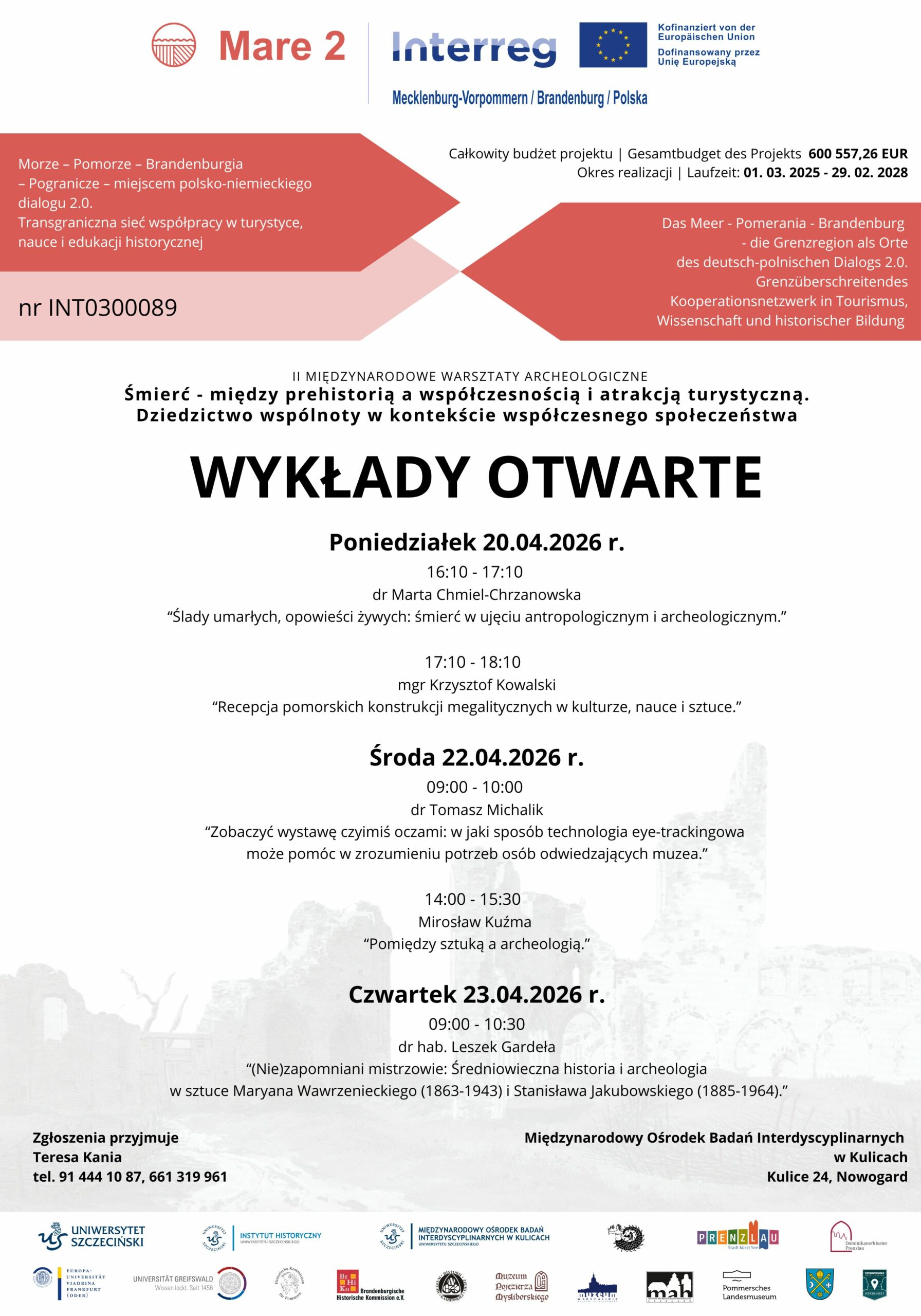 MARE 2- zaproszenie na wykłady otwarte podczas warsztatów „Śmierć – między prehistorią a współczesnością i atrakcją turystyczną. Dziedzictwo wspólnoty w kontekście współczesnego społeczeństwa” 20 – 23.04.2026r.